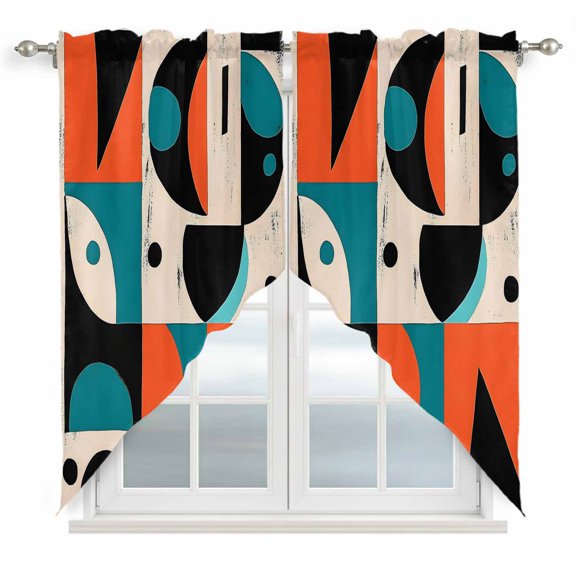 Minimalist Art Swag Valances for Windows 2 Pack Impressionist Yellow Green Color Block Swag Kitchen Curtains 36 Inches Long Rod Pocket Short Window Treatment for Kitchen Bathroom 28"x36"