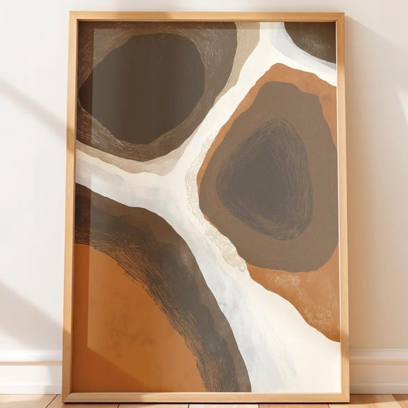 Minimalist Art With Organic Pebble Shapes Earthy Modern Mid Century Neutral Aesthetic Warm Terracotta Tones, Unframed Poster