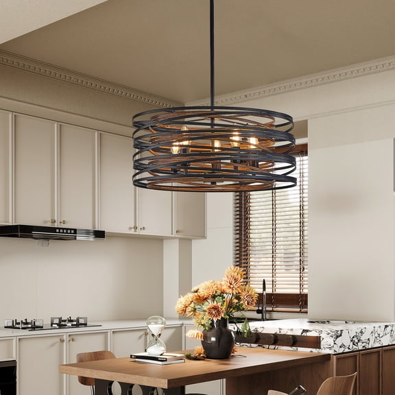 Minimalist Artistic Black and Walnut Hanging Pendant for Farmhouse