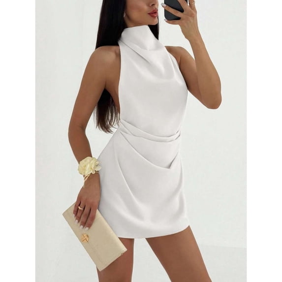 Minimalist Backless Tie-Up Pleated Mini Dress For Women