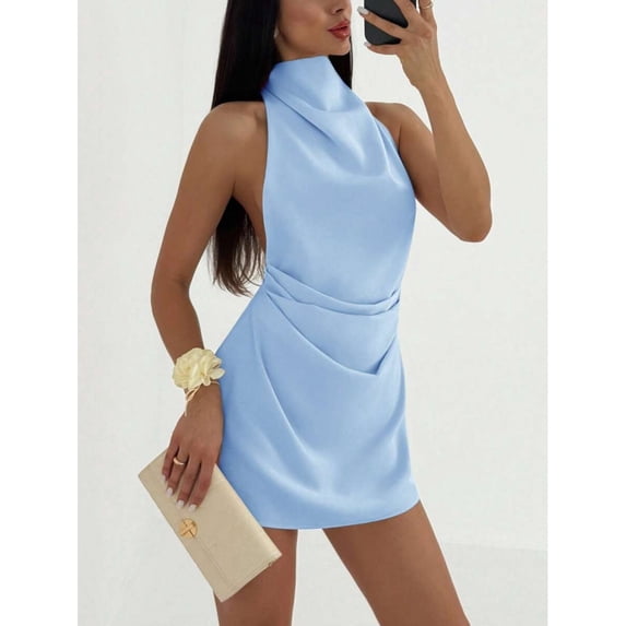 Minimalist Backless Tie-Up Pleated Mini Dress For Women