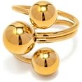 thumbnail image 1 of Minimalist Ball Statement Ring for Women Men Gold Plated Stainless Steel Layered 3 Round Balls Open Wrap Finger Rings Comfort Fit Geometric Unique Christmas Birthday Party Jewelry Gift Size 8, 1 of 7