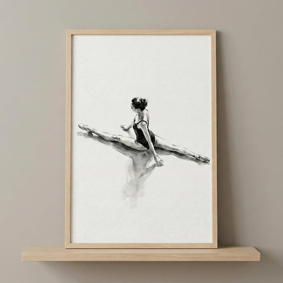 Minimalist Ballerina Wall Art Ballet Dancer Ink Sketch Black and White Dance Decor Modern