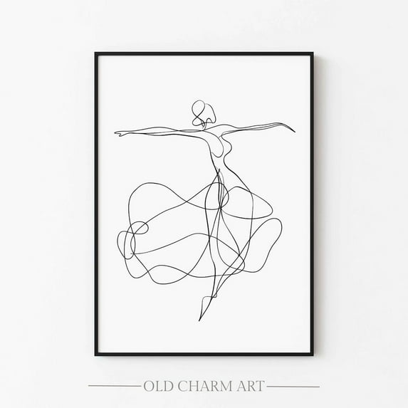 Minimalist Ballet Dancer Line Art Poster: Figure Sketch, Unframed Canvas Size 24x36