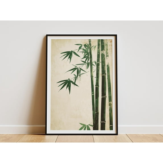 Minimalist Bamboo Art Print Mid Century Modern Simple Oriental Zen Style Botanical Wall Art Japanese Inspired Asian Home Decor Bamboo Poster - Poster Unframed