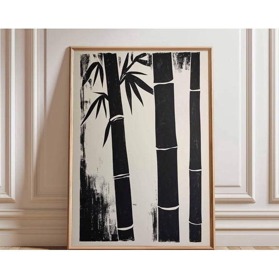 Minimalist Bamboo Black Ink Japanese Zen Wall Art Print, Unframed Paper Poster 8x10in
