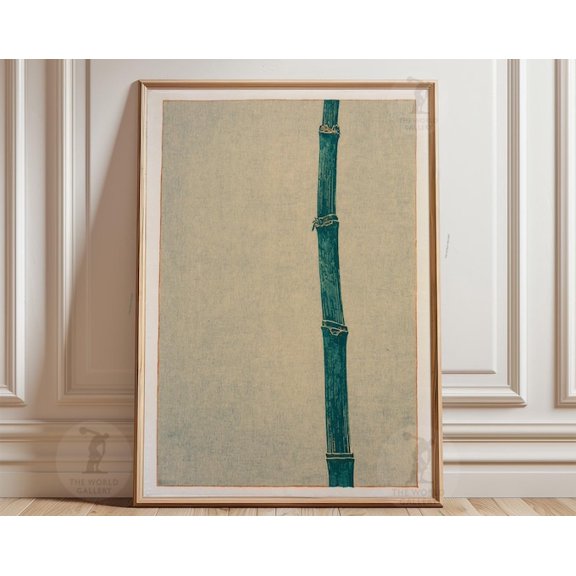 Minimalist Bamboo Green Shakuhachi Flute Botanical Wall Art Print, Unframed Paper Poster 24x36in