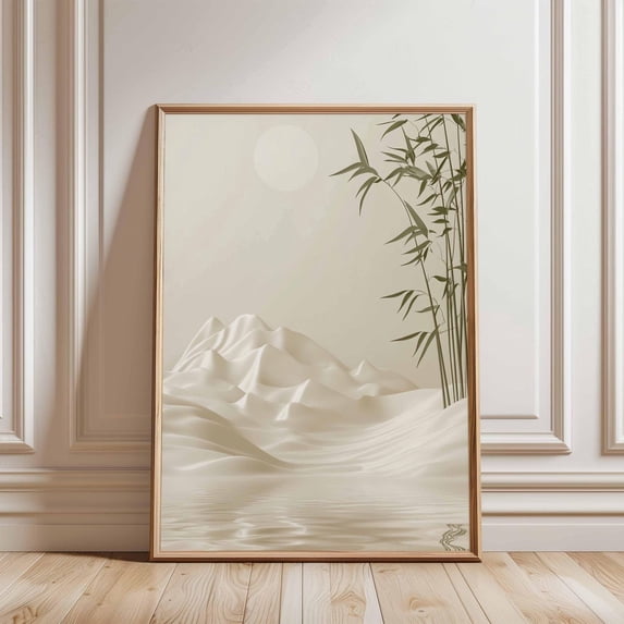 Minimalist Bamboo Mountain Japanese Wall Art Print, Zen Landscape Decor ...