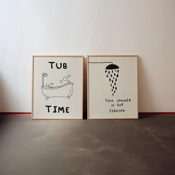 Minimalist Bathroom Art Prints Tub Time Singing Shower Set 2 Unframed Paper Print 8x12