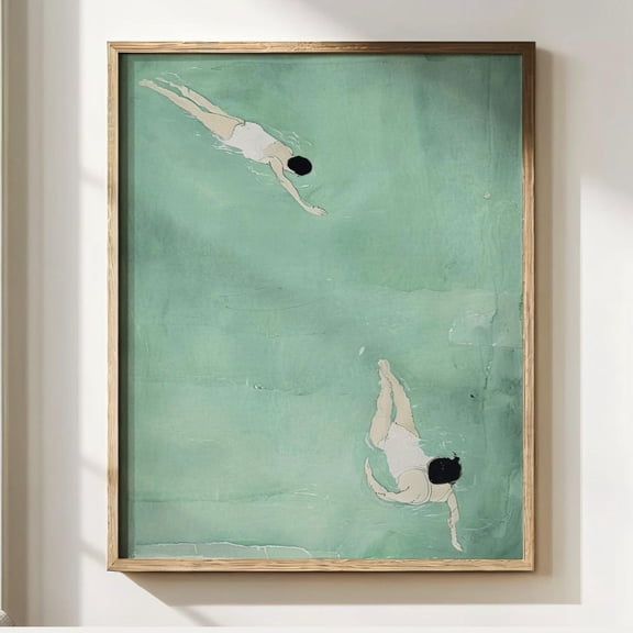 Minimalist Bathroom Wall Art Japandi Swimmer Print Calm Pool Green Poster Wabi Sabi Decor Beach House Fine Art Print