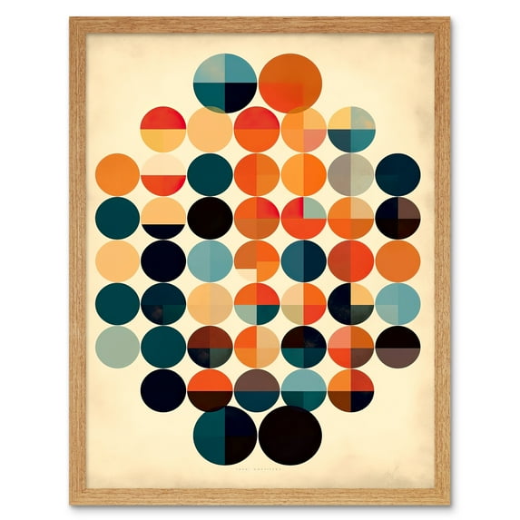 Minimalist Bauhaus Geometric Vintage Colourful Shapes Circles Art Print Framed Poster Wall Decor 12x16 inch