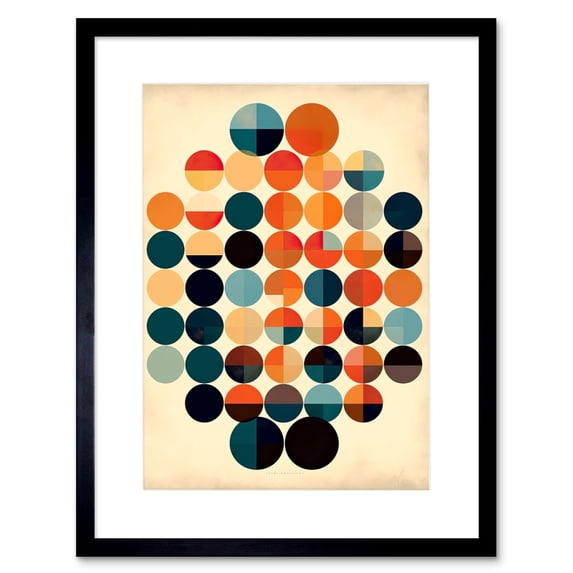 Minimalist Bauhaus Geometric Vintage Colourful Shapes Circles Artwork Framed Wall Art Print 9X7 Inch