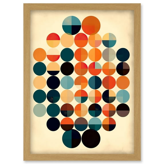 Minimalist Bauhaus Geometric Vintage Colourful Shapes Circles Artwork Framed Wall Art Print A4