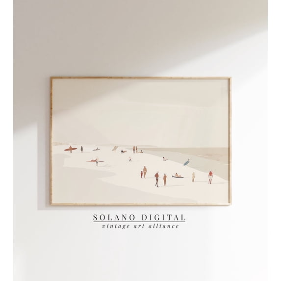 Minimalist Beach Art Print Vintage Style Seascape, Unframed Canvas 8x10in