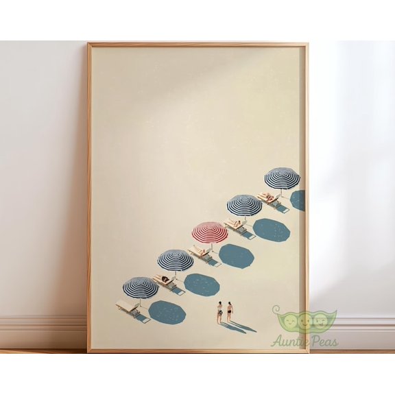 Minimalist Beach Coastal Umbrella Wall Art Print, Unframed Paper Poster 8x10in