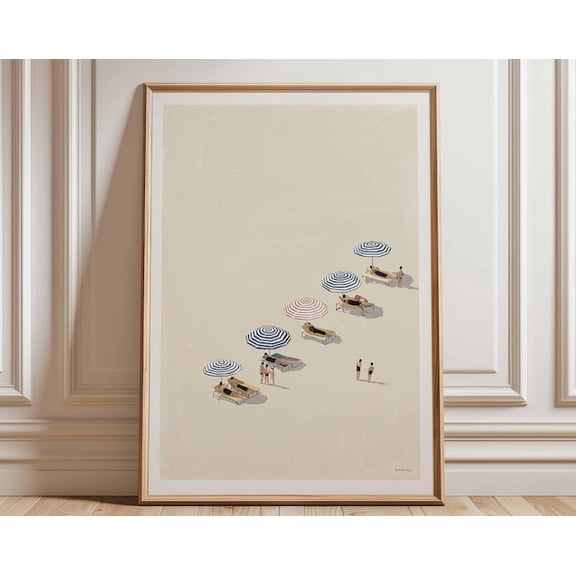 Minimalist Beach Coastal Umbrella Wall Art Print, Unframed Paper Poster 8x10in