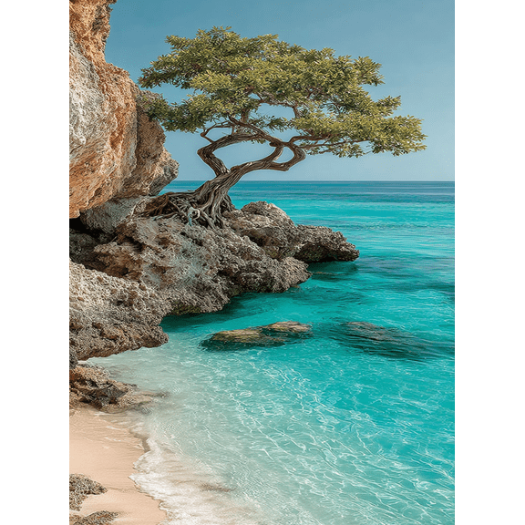 Minimalist Beach Landscape Canvas Art, Tree Root Ocean Scene, Easy Hang Coastal Multi-Room Decor
