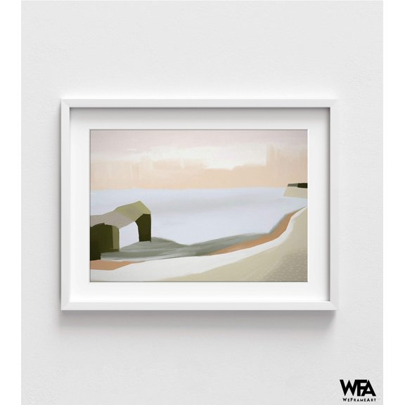 Minimalist Beach Landscape Print, Nature View Painting, Comfort Color Coastal Oil Painting Print, Natural Field Print, Framed Wall Art