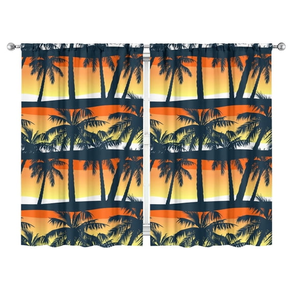 Minimalist Beach Paradise Kitchen Curtains - Set of 2 52x84 Inch Vibrant Tropical Sunset Panels