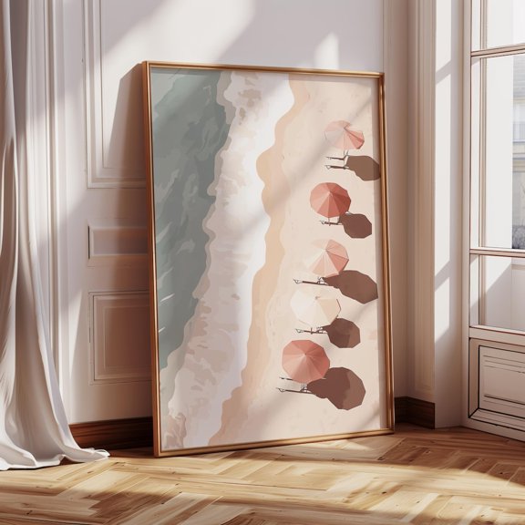 Minimalist Beach Poster, Aerial View, Warm Tones UNFRAMED Poster, Wall Art for Decor, Present, 24x36