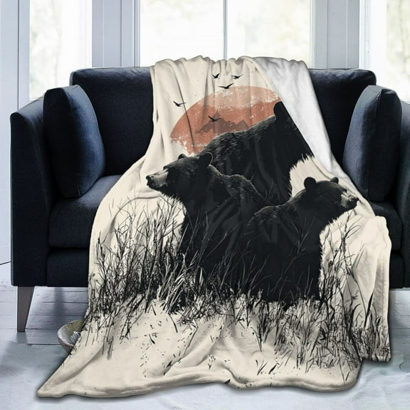 Minimalist Bear Throw Blanket Ultra Soft Cozy Decorative Flannel Blankets for Home Bed Couch Chair Travel 50x40