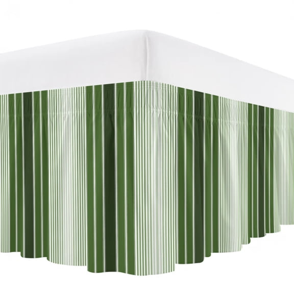 Minimalist Bed Skirt Bed Skirts Queen Size 16 Inch Drop, Country Forest Green Gradient Stripe Wrap Around Dust Ruffle Bedskirt with Adjustable Elastic Belt for Queen Size Beds