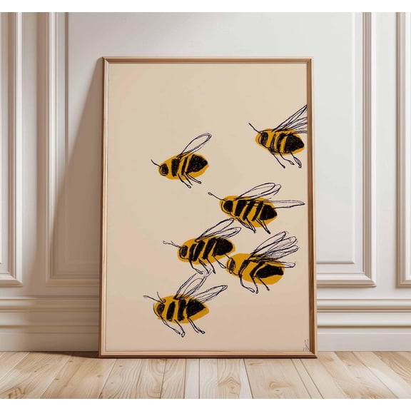 Minimalist Bee Illustration Scandinavian Decor Unframed Paper Print 8x12in