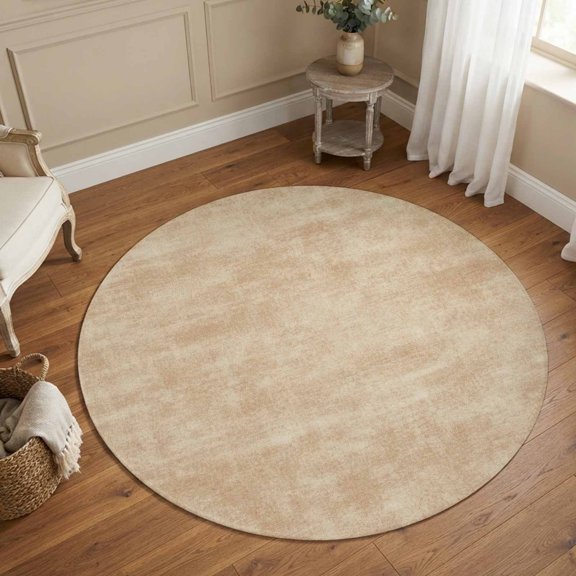 Minimalist Beige 3FT Round Area Rug Vintage Distressed Pattern Farmhouse Art Small Round Rugs Non-Slip, Ultra-Thin Washable Rug Low Pile Circle Carpet for Bedroom Kitchen Nursery