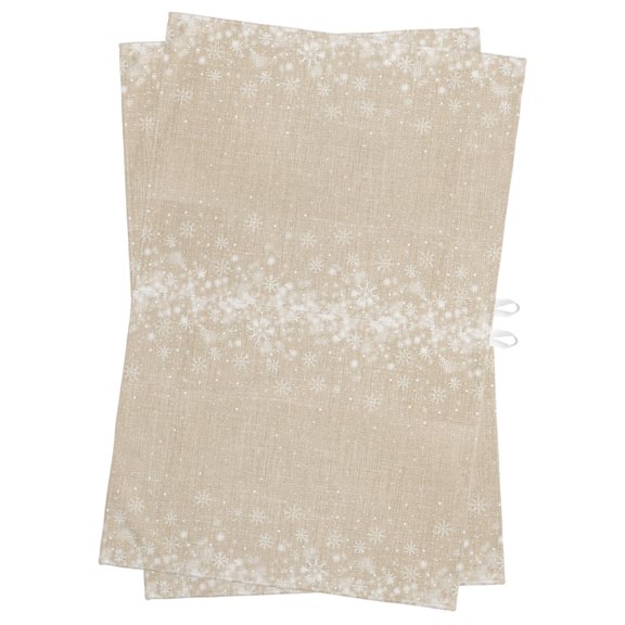 Minimalist Beige Kitchen Towels Dish Towel Pack of 2 Winter White Snowflakes Khaki Linen Texture Soft Dish Cloth Set Absorbent Dishcloth for Drying Dishes, Hand Towels 18 x 28 Inches