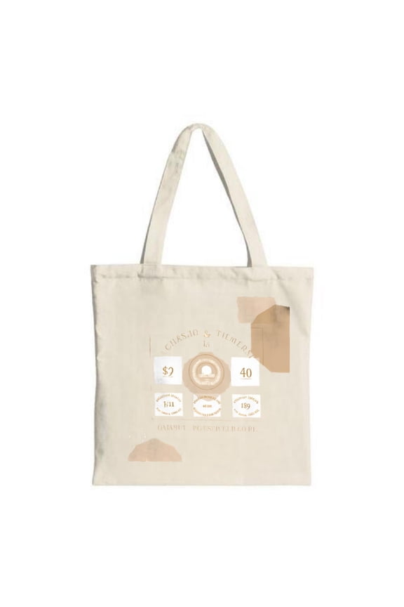 Minimalist Beige Tote Bag with Geometric Shapes & Elegant Text Perfect for Shopping Travel & Parties - Reusable Canvas Design