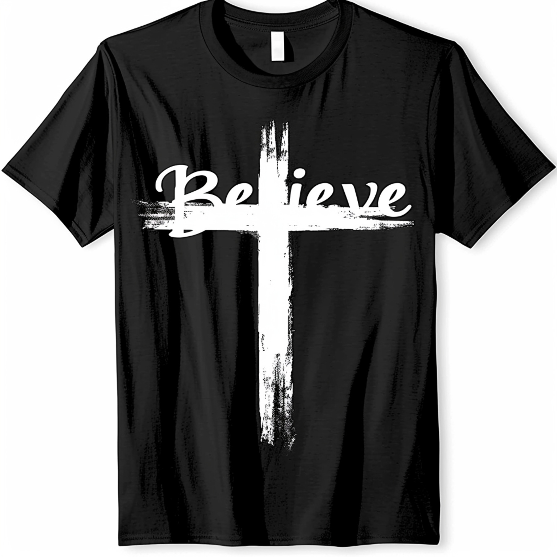 Minimalist 'Believe' Cross Design Black T Shirt Vector Art Style with