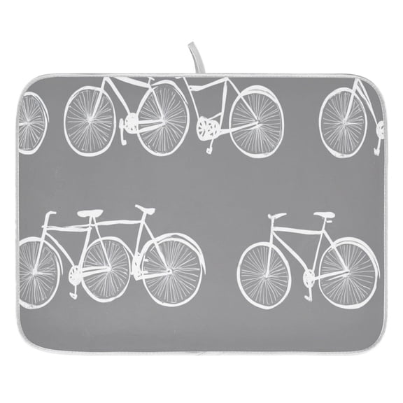 Minimalist Bicycle Illustration Dish Drying Mat for Kitchen, Quick Drying Absorbent Soft Durable 18 x 24"