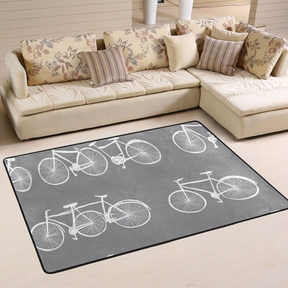 Minimalist Bicycle Illustration Soft Polyester Area Rug 36''x24'', Non Slip, Memory Foam, Water Absorbent