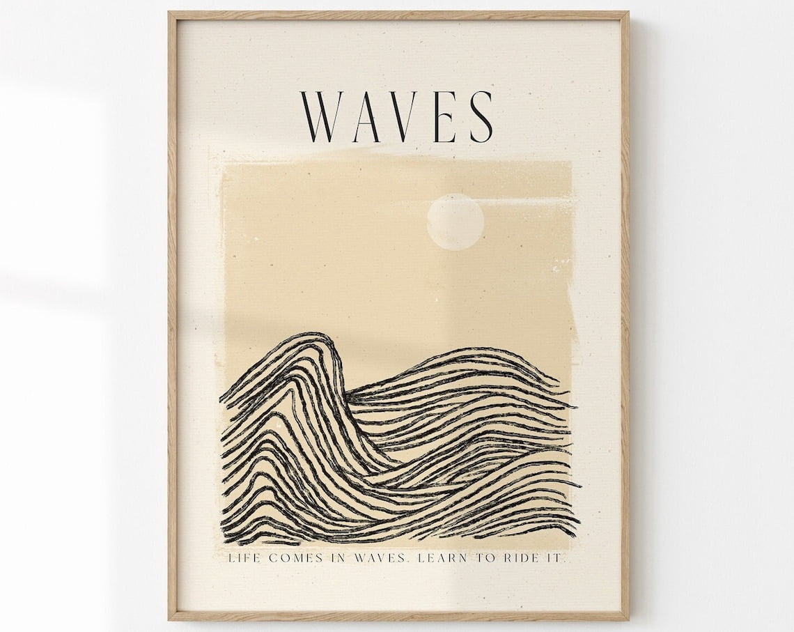 Minimalist Big Wave Wall Art Print, Continuous Line Surf Design And ...