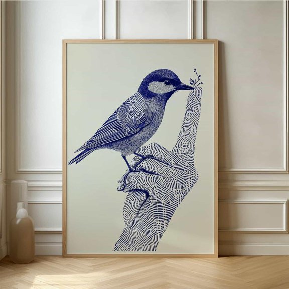 Minimalist Bird And Hand Detailed Line Art Illustration