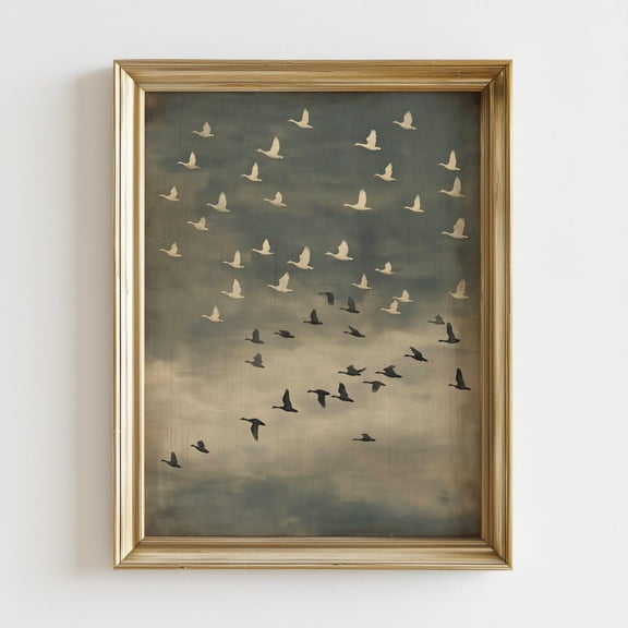 Minimalist Birds In Flight Wall Art Neutral Sky Print Flock