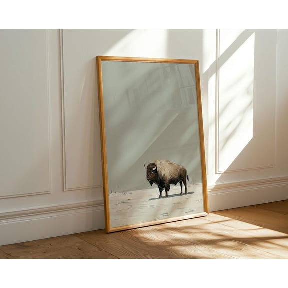 Minimalist Bison Fine Art | Neutral Wildlife Matte Rustic Decor, Unframed Paper Print