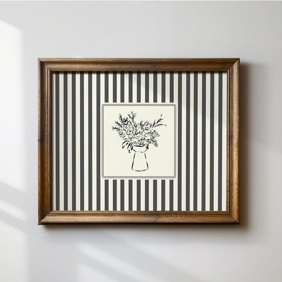 Minimalist Black And White Daisy Vase Horizontal Print, Instant Trendy Decor, Illustration Wall Art, Modern Wall Decor For Living Room, 8x12 UNFRAMED