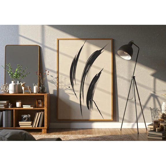 Minimalist Black Brush Stroke Art Print Modern Flow Line