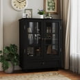 thumbnail image 1 of Minimalist Black Buffet Cabinet with Double Glass Doors and Drawer | Modern storage with tempered glass, adjustable shelves, and sustainable finish for living rooms and entryways, 1 of 23