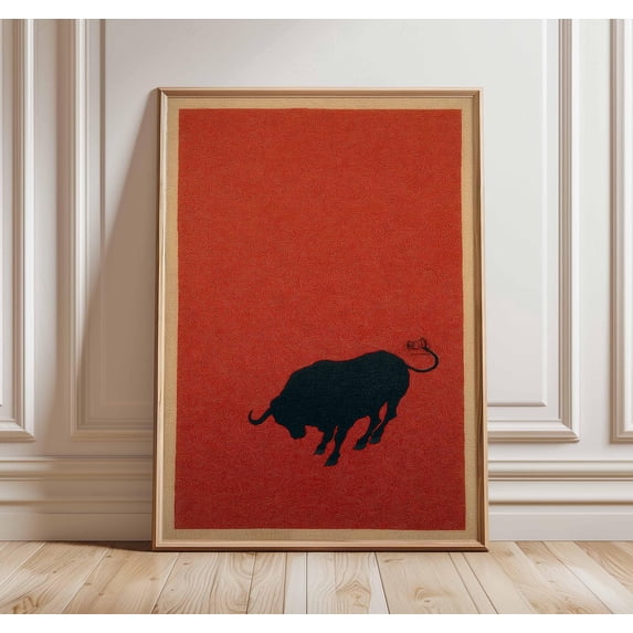 Minimalist Black Bull Art Print Spanish Red Modern Home Decor Office ...