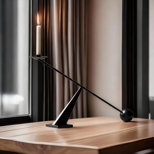 Minimalist Black Candle Holder, Creative Geometric Candle Stand for Dining Table, Artistic Decor Candle Holder for Dining, Romantic Dinner and Home Decor$$Home Decor, Kitchen, & Other