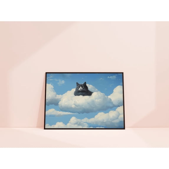 Minimalist Black Cat Wall Art, Unframed Paper Print Size 8x12