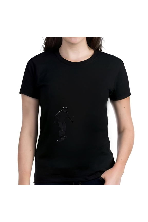 Minimalist Black Cotton Short Sleeve T-Shirt for Women - Stylish of a Person Walking Modern and Elegant Design
