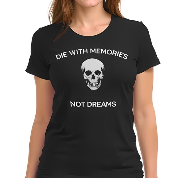 Minimalist Black Cotton Short Sleeve T-Shirt with Stylized Graphic and 'DIE WITH MEMORIES NOT DREAMS' Text