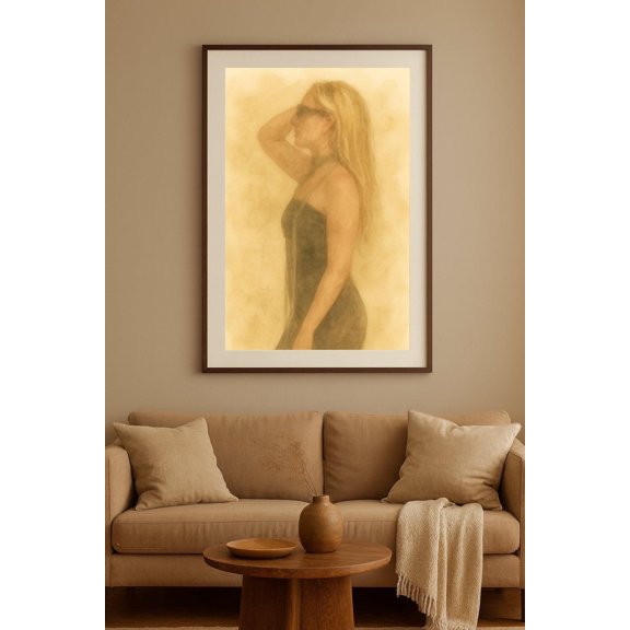 Minimalist Black Dress Woman Portrait Poster, Unframed Size 8x12