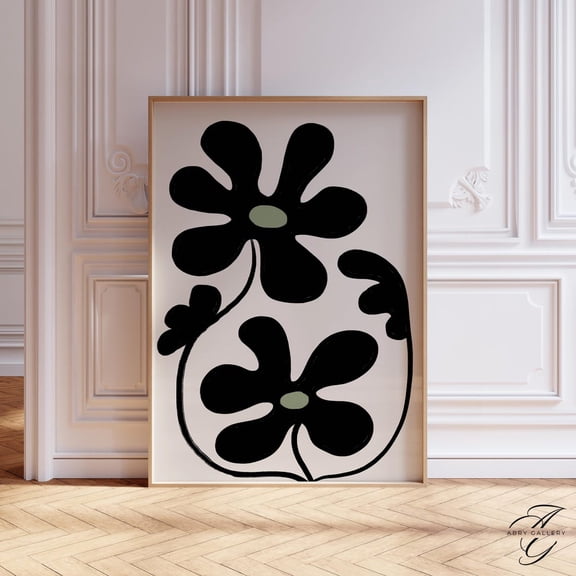 Minimalist Black Flower Poster: Abstract Scandinavian Wall Art, Unframed Canvas Size 24x36