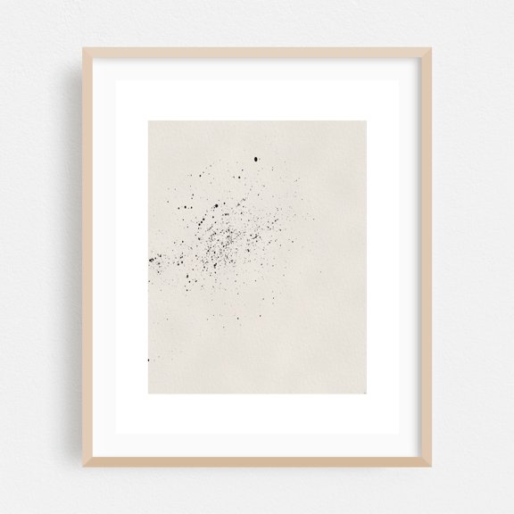Minimalist Black Splatter Art – Abstract Design on Beige Canvas - Painting Abstract Minimalist Black and White Modern Art Geometric Line Art Pattern Oak Framed Wall Art Print 6 x 8 inches