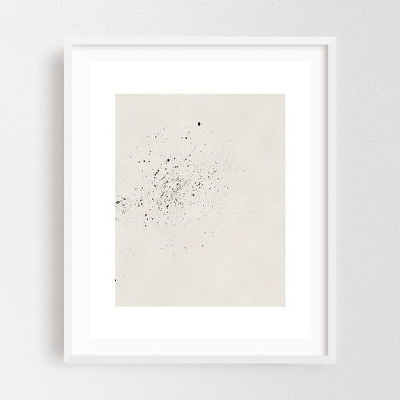 Minimalist Black Splatter Art – Abstract Design on Beige Canvas - Painting Abstract Minimalist Black and White Modern Art Geometric Line Art Pattern White Framed Wall Art Print 6 x 8 inches