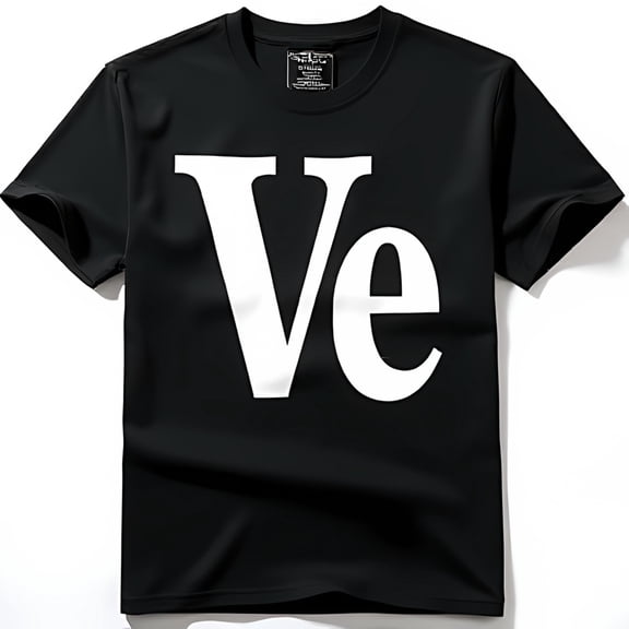 Minimalist Black T-Shirt with Bold White Ve Print Modern Casual Wear